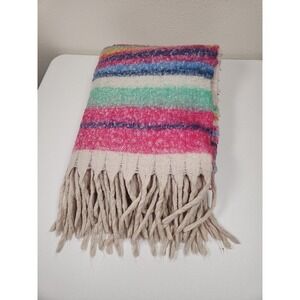 Free People Skye Stripe Fringe Throw Blanket 60" x 51" Soft Boho
